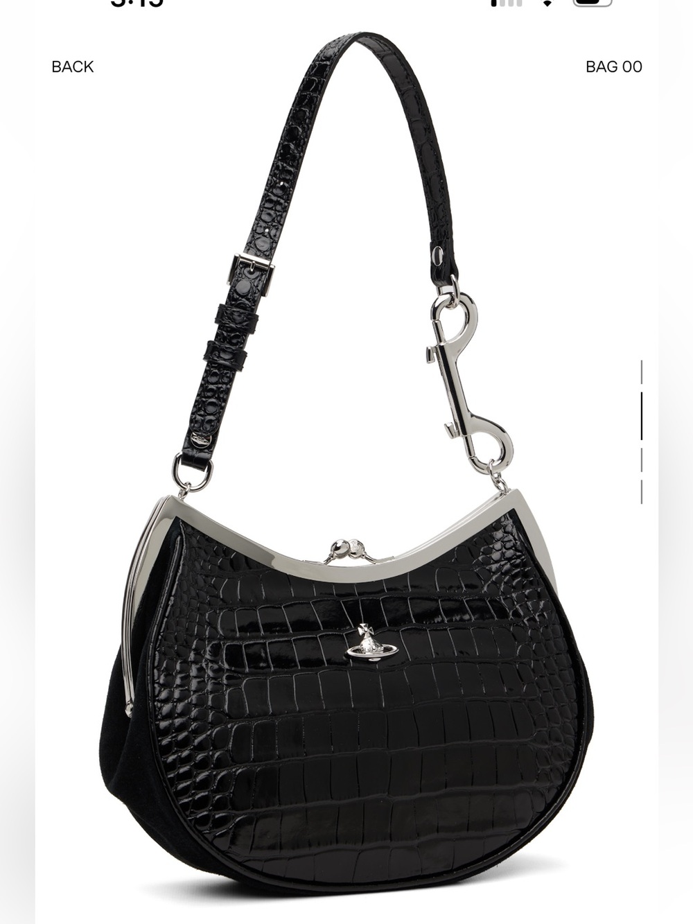 Vivienne Westwood Black Croc-Embossed Leather Frame Shoulder Bag - Picture 2 of 4
